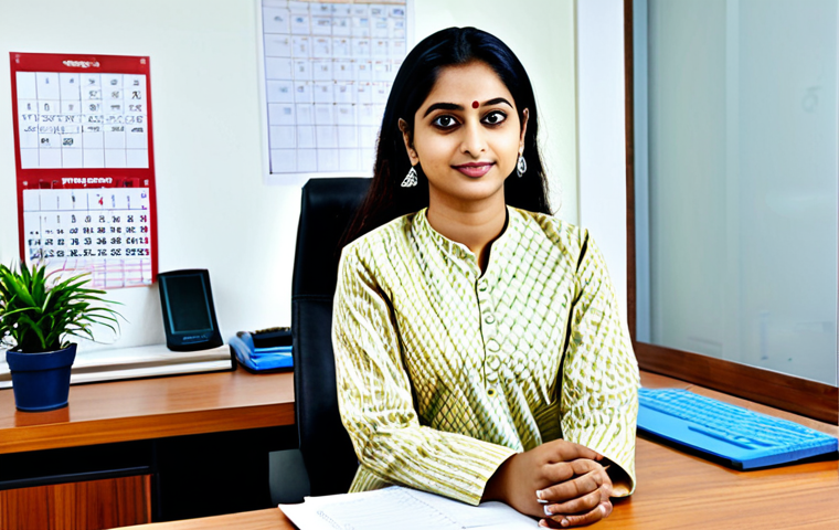 마케팅관리사 자격증이 필요한 직업군 - **Prompt:** A professional female digital marketer in a modest salwar kameez, sitting at a desk in a...