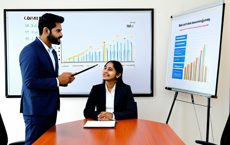 마케팅관리사 자격증이 필요한 직업군 - **Prompt:** A professional female digital marketer in a modest salwar kameez, sitting at a desk in a...