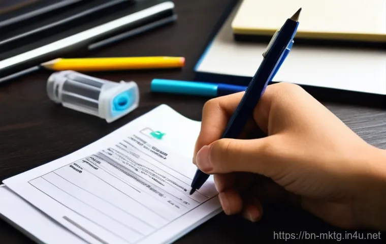 마케팅관리사 자격증 시험장 준비물 - **Prompt 1: Pre-Exam Organization**
"A candid, realistic shot of a young adult, approximately 18...