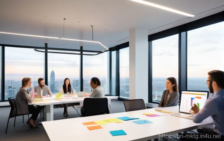 마케팅관리사 실기 준비 팁 - **Prompt:** A diverse group of young and enthusiastic marketing professionals (two men, two women, a...