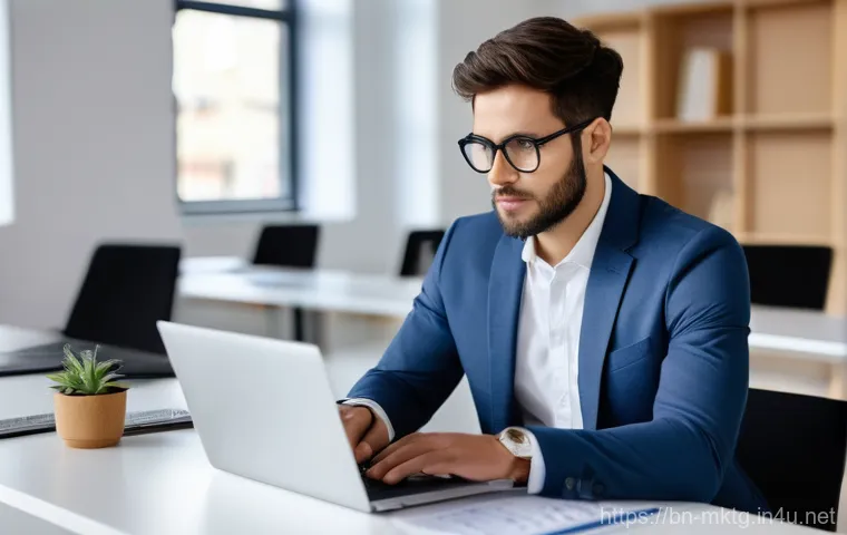 마케팅관리사 취득 후 업무 중 스트레스 관리법 - **Prompt:** A focused professional, either male or female, in their late 20s to early 30s, is seated...