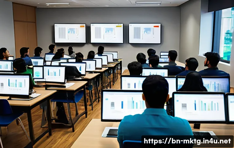 마케팅관리사와 타 직군 자격증의 차별점 - A vibrant professional training classroom scene featuring a diverse group of Bengali-speaking adults...