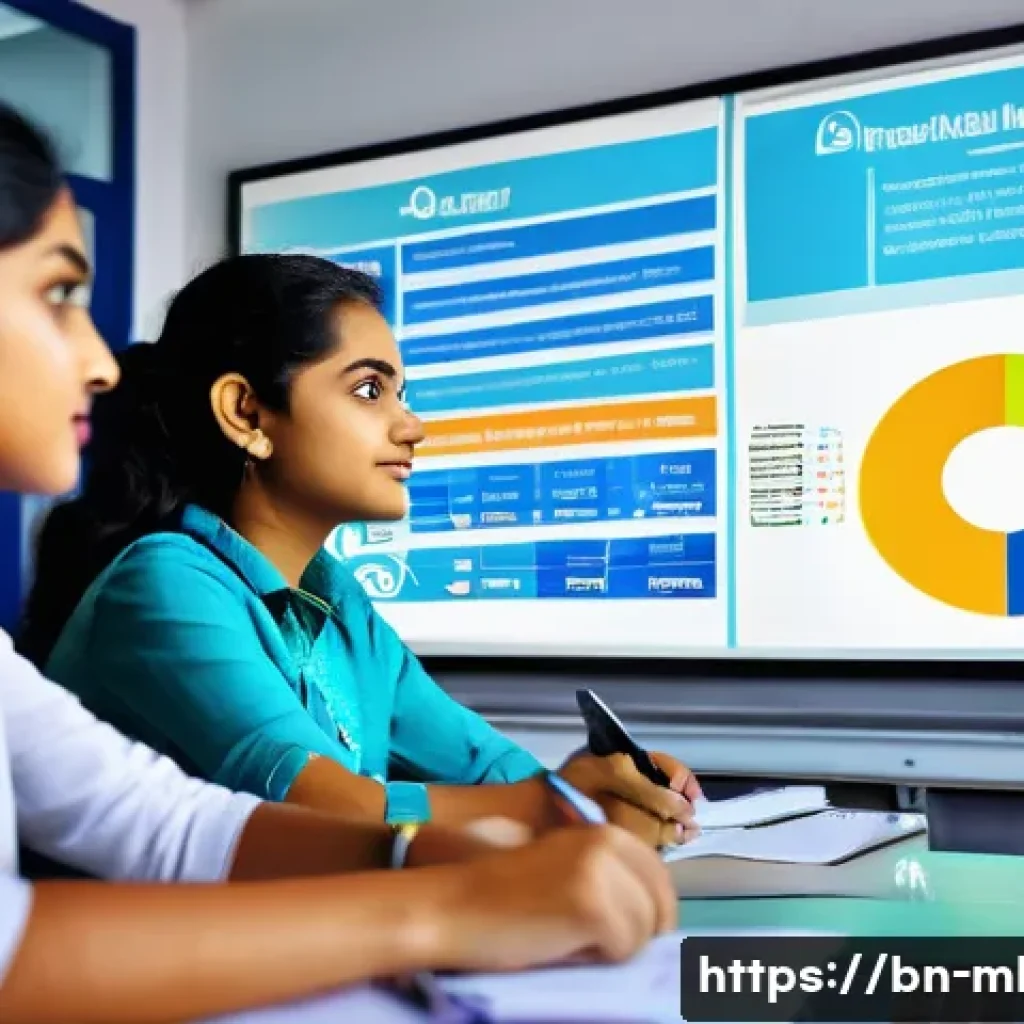마케팅관리사 관련 국비 지원 교육 과정 - A modern classroom scene in Bangladesh featuring a diverse group of young Bengali students attentive...