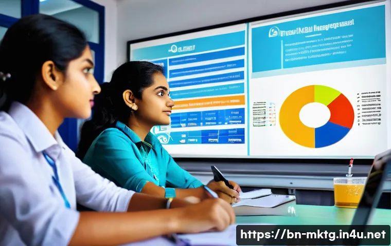 마케팅관리사 관련 국비 지원 교육 과정 - A modern classroom scene in Bangladesh featuring a diverse group of young Bengali students attentive...