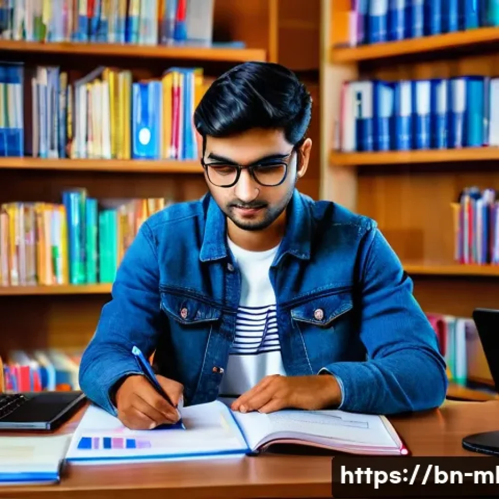 마케팅관리사 필기와 실기 시험 후기 - A detailed scene of a Bengali student preparing for a marketing manager exam at a study desk, surrou...