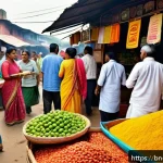 마케팅관리사 시험에서 자주 언급되는 법령 - A vibrant Bengali marketplace scene illustrating ethical business competition: various vendors in tr...
