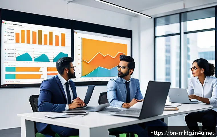 마케팅관리사 자격증으로 인한 업무 생산성 향상 - A professional Bengali marketing manager confidently leading a diverse team in a modern office setti...
