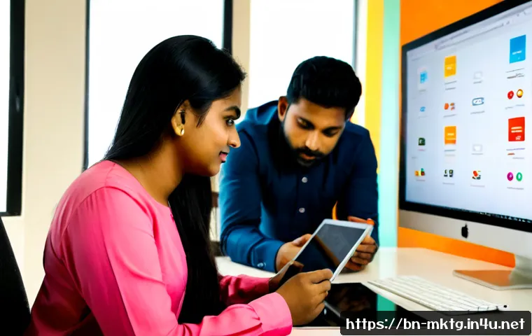 마케팅관리사와 UX UI 마케팅의 연관성 - Photorealistic modern marketing workspace in Bangladesh, a professional marketing manager and a UX/U...
