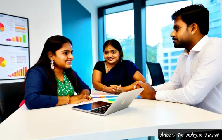 마케팅관리사 자격증으로 진출 가능한 산업 - Photorealistic modern marketing office in Bangladesh, a confident Bengali marketing professional rev...